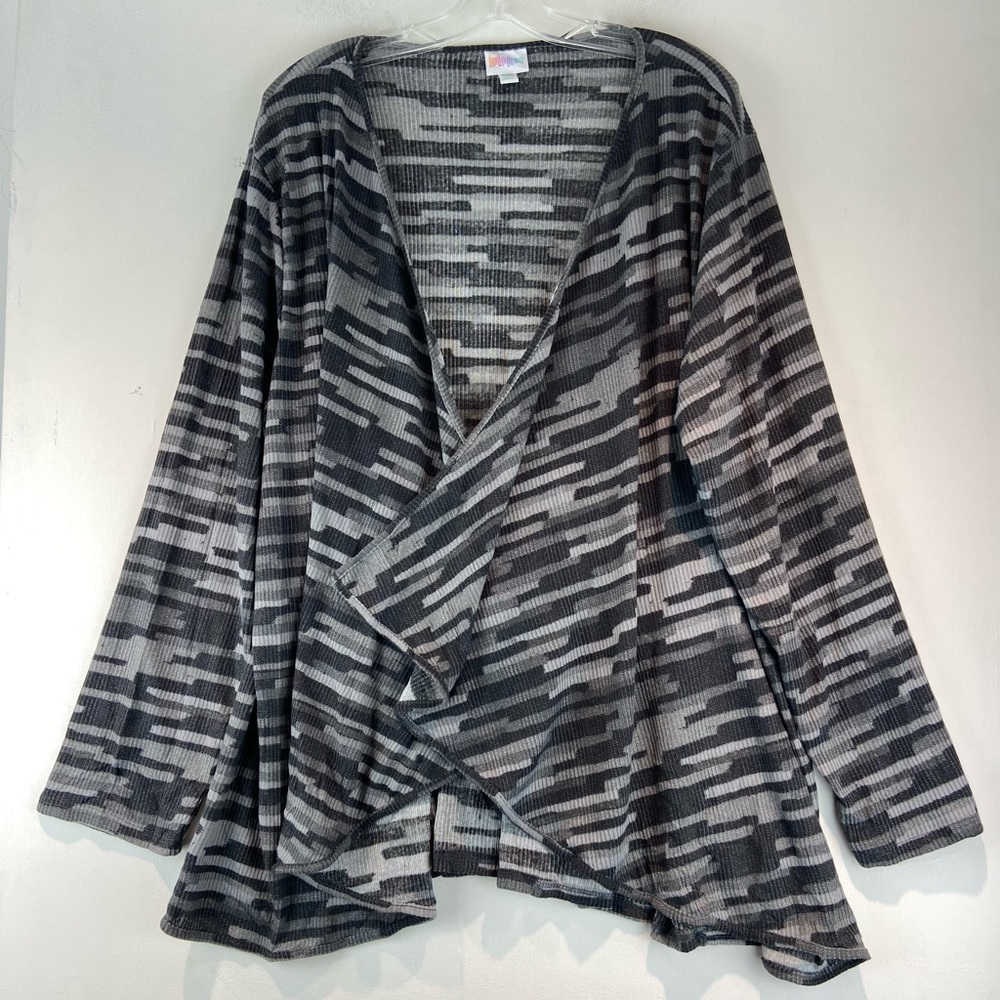 Lularoe Draped Open Gray Striped Cardigan Pleated Back Size 2XL (725)
